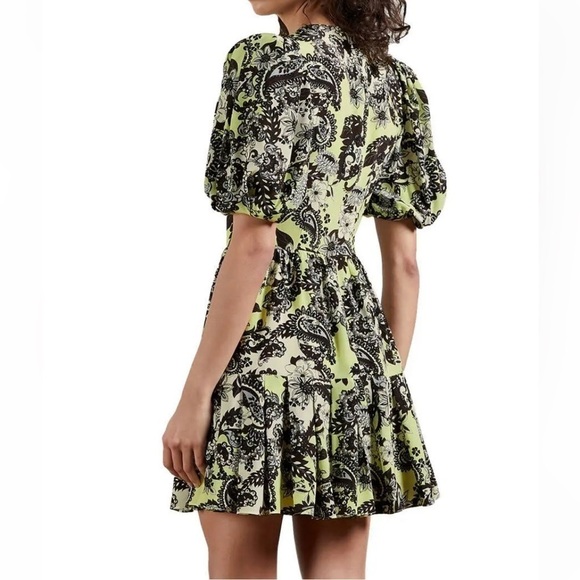 Ted Baker Paisley Mini Puff Sleeve Dress 100% Silk made in England - Picture 11 of 12